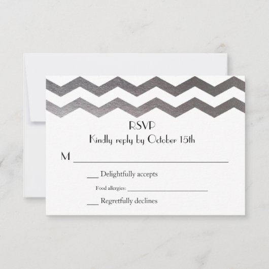Bilingue Silver Chevron Faire-part de mariage RSVP (Devant)