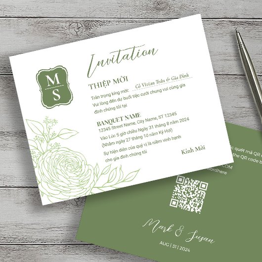 Bilingue vietnamien Ranunculus Faire-part de maria