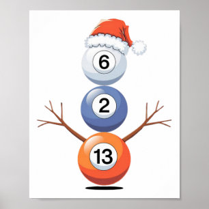 Biljart Kerst Sneeuwman met pooltafel Poster