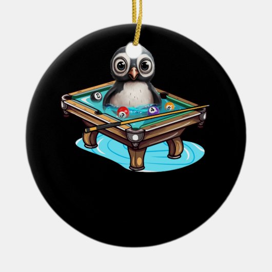 Biljart Penguin Hustler Zwembad Snooker Spelen Poo Keramisch Ornament (Voorkant)