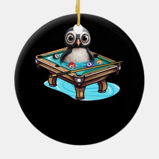 Biljart Penguin Hustler Zwembad Snooker Spelen Poo Keramisch Ornament (Achterkant)