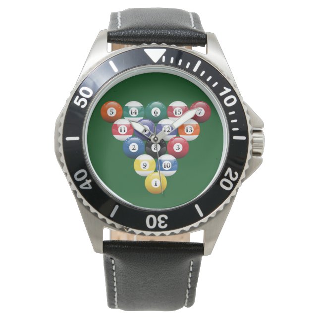 Biljart Pool Balls Racked Horloge (Voorkant)