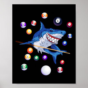 Biljart Shark biljartspeler pooltafel snooker Poster