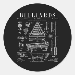 Biljart Tafel Pool Cue Bal Patent Tekening Print Ronde Sticker