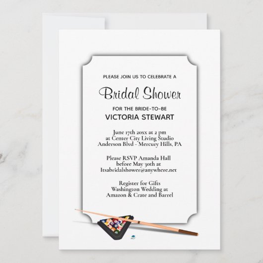 Biljart thema bruids douche uitnodiging (Voorkant)