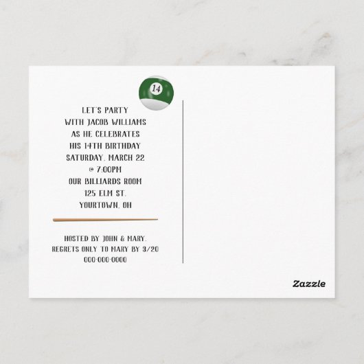 Biljartballen 14e verjaardagsfeest Postkaart (Achterkant)