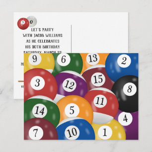 Biljartballen 30e verjaardagsfeestje ansichtkaart briefkaart
