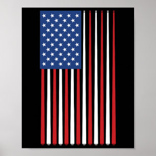 Biljartspeler VS Amerikaanse vlag Pool Sticks Cue Poster