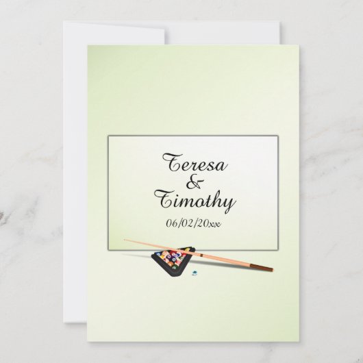 Biljartthema Groene Tint Bruiloft Uitnodiging (Achterkant)