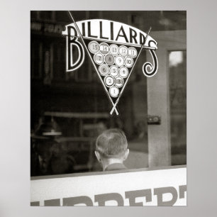 Biljartzaal, 1938. Oude foto Poster