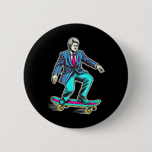 Bill Clinton Retro Skateboarden Ronde Button 5,7 Cm