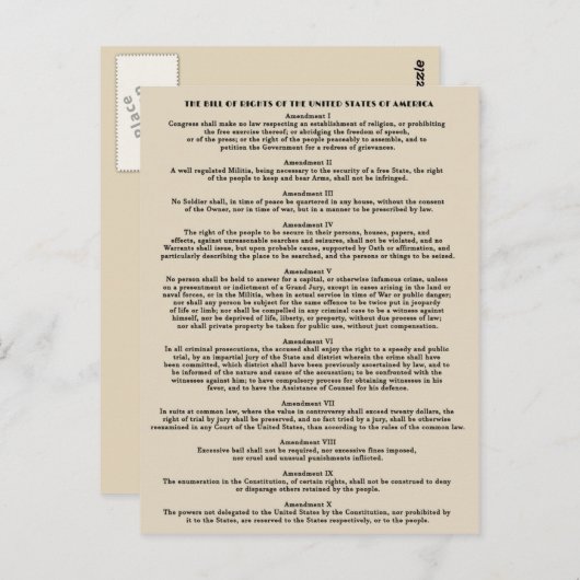 Bill of Rights Briefkaarten (Voorkant / Achterkant)