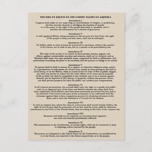 Bill of Rights Briefkaarten (Voorkant)