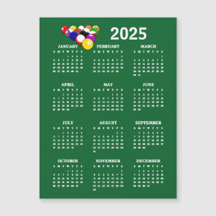 Billard Balls Pool 2025 Calendrier Carte magnétiqu
