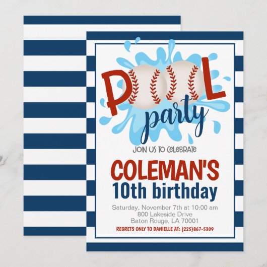 Billard de base-ball Invitation Anniversaire (Devant / Derrière)