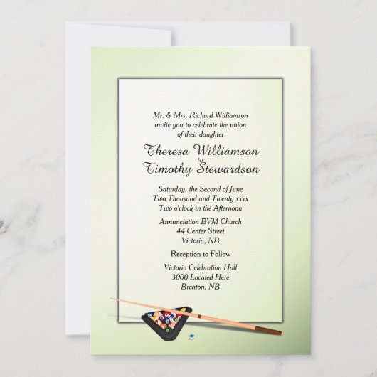 Billard Thème Vert Tint Faire-part de mariage (Devant)
