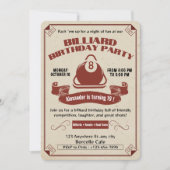 Billard vintage Anniversaire Fête Invitation thème (Devant)