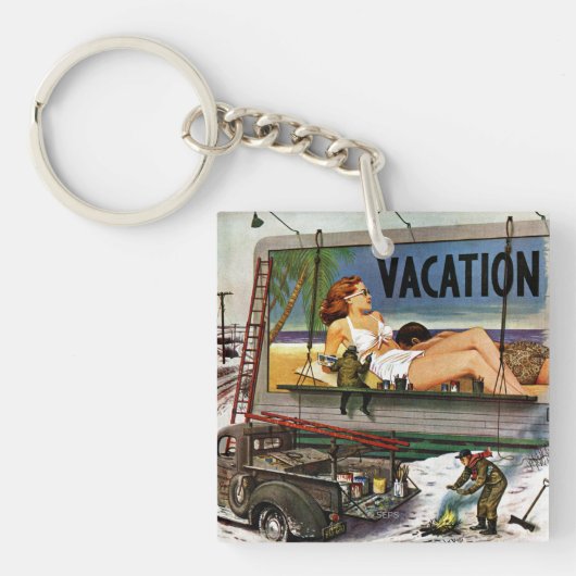 Billboard Painters in Winter van Stevan Dohanos Sleutelhanger (Voorkant)