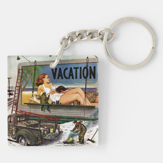 Billboard Painters in Winter van Stevan Dohanos Sleutelhanger (Achterkant)