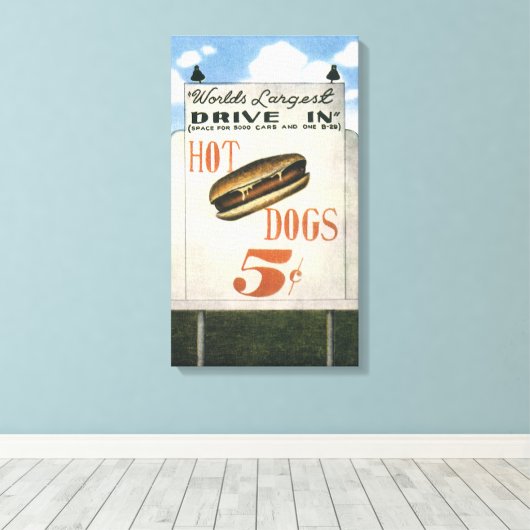 Billboard, werelds grootste drive in hotdogs Canvas Afdruk (Insitu (Houten vloer))