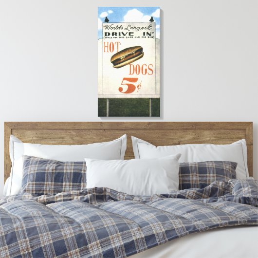 Billboard, werelds grootste drive in hotdogs Canvas Afdruk (Insitu (Slaapkamer))