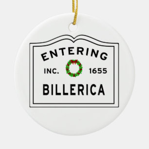 Billerica, MA Holiday Wreath Metal Ornament
