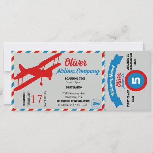 Billet avion Anniversaire Fête Invitation (Devant)
