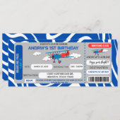 Billet avion bleu Anniversaire Fête Invitation (Devant / Derrière)