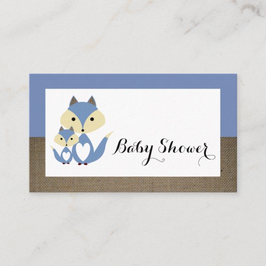 Billet Baby shower Blue Fox Burlap Invitation (Devant)