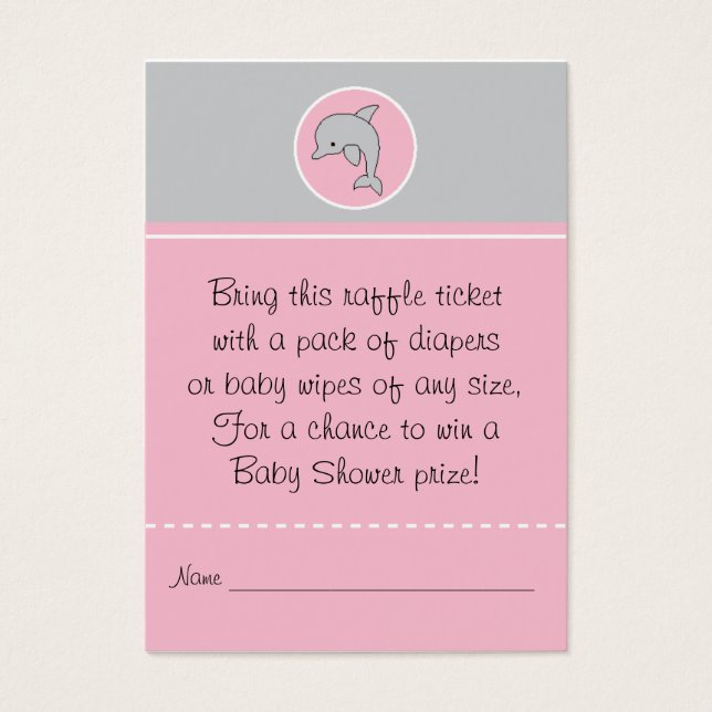 Billet baby shower Raffle/Dauphin rose gris (Devant)