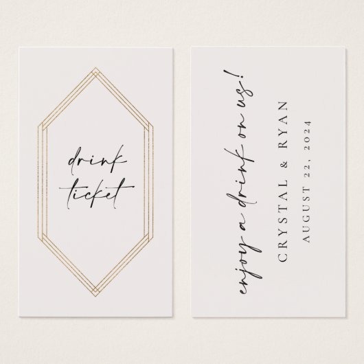 Billet bar Boire Jeton de mariage Carte de récepti (Devant & derrière)