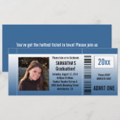 Billet Bleu de la fête de graduation Invitation av (Devant / Derrière)