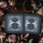 Billet bleu Mariage d'épée médiévale Royal Lion<br><div class="desc">Ajoutez du charme royal à votre paysage de table ! Ces dessous de verre de mariage personnalisés sont dotés d'un majestueux lion et d'un design floral avec vos noms et monogramme, le tout en argent luxueux contre un arrière - plan bleu. Parfait pour une fête d'imaginaire médiévale avec une élégance...</div>