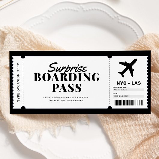 Billet cadeau avion de la carte d'embarquement sur
