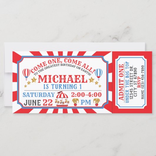Billet Carnaval Cirque Invitation Anniversaire (Devant)