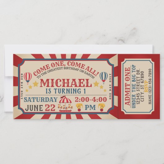 Billet Carnaval Cirque Invitation Anniversaire (Devant)