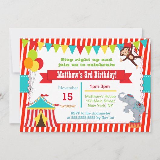 Billet Carnaval Cirque Invitations de fête d'anniv (Devant)