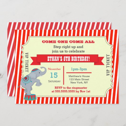 Billet Carnaval Cirque Invitations de fête d'anniv (Devant / Derrière)