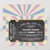 Billet Circus bleu rose Baby shower Invitation (Devant / Derrière)