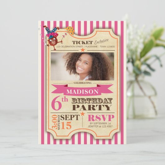 Billet Circus | Fille d'anniversaire | Invitation  (Debout devant)