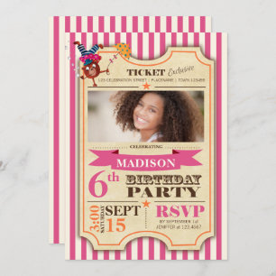 Billet Circus Fille d'anniversaire Invitation