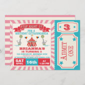 Billet Cirque Filles Anniversaire Invitation (Devant / Derrière)