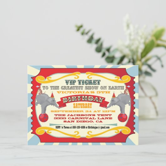 Billet Cirque ou Carnaval Invitation Anniversaire (Debout devant)
