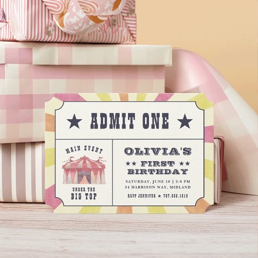 Billet Cirque vintage Anniversaire Fête Invitation