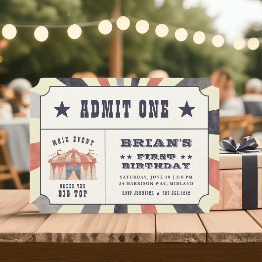 Billet Cirque vintage Anniversaire Fête Invitation
