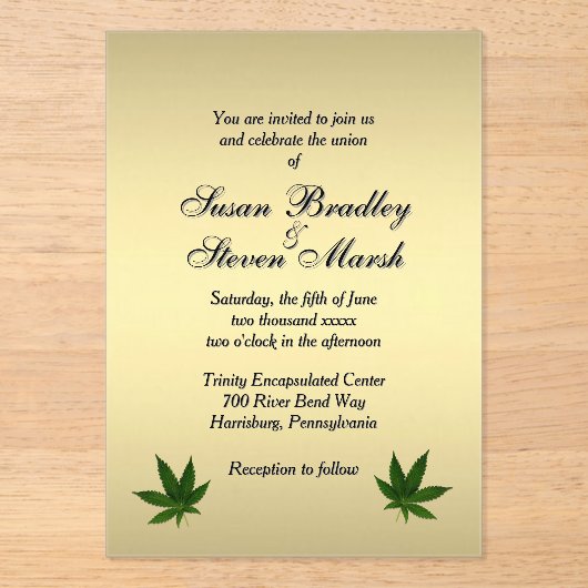 Billet Classy Gold Weed Faire-part de mariage (Recto)