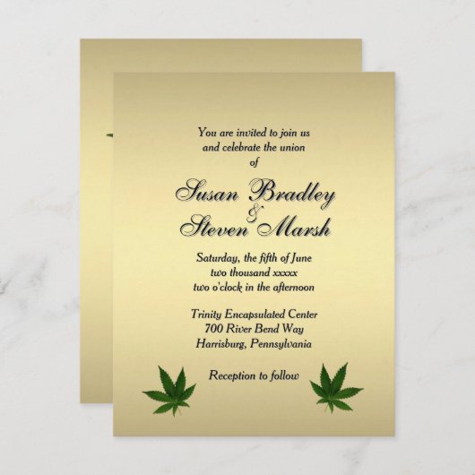 Billet Classy Gold Weed Faire-part de mariage (Devant / Derrière)