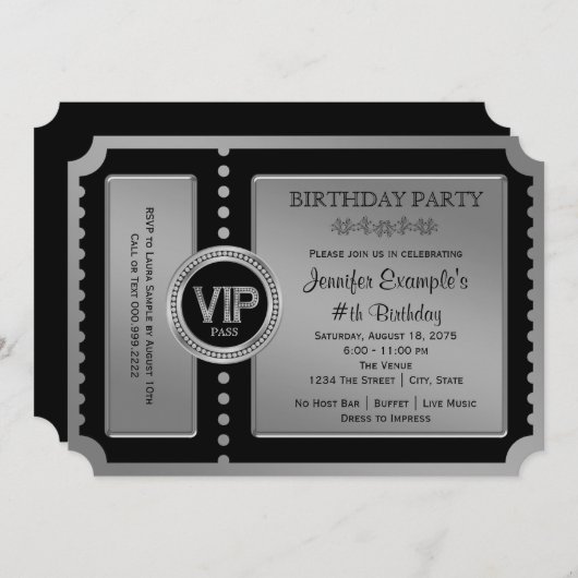 Billet d'anniversaire en argent noir Invitation (Devant / Derrière)
