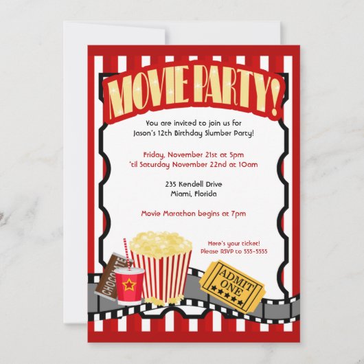 Billet d'anniversaire MOVIE PARTY Invitations (Devant)