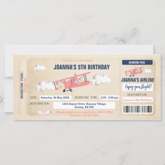 Billet d'avion Invitation d'anniversaire pour une (Devant)